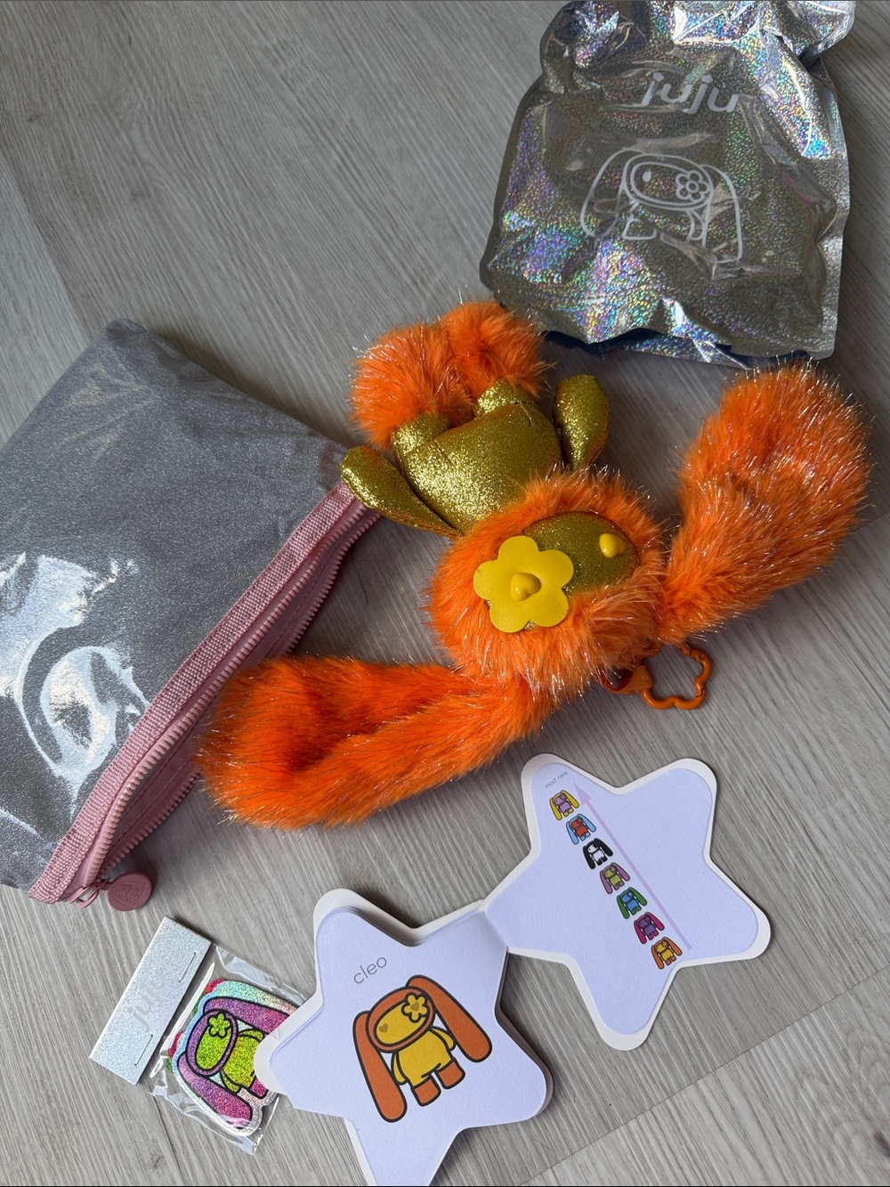 cj hendry JuJu Orange Furry Keyring with Gold Glitter Crown